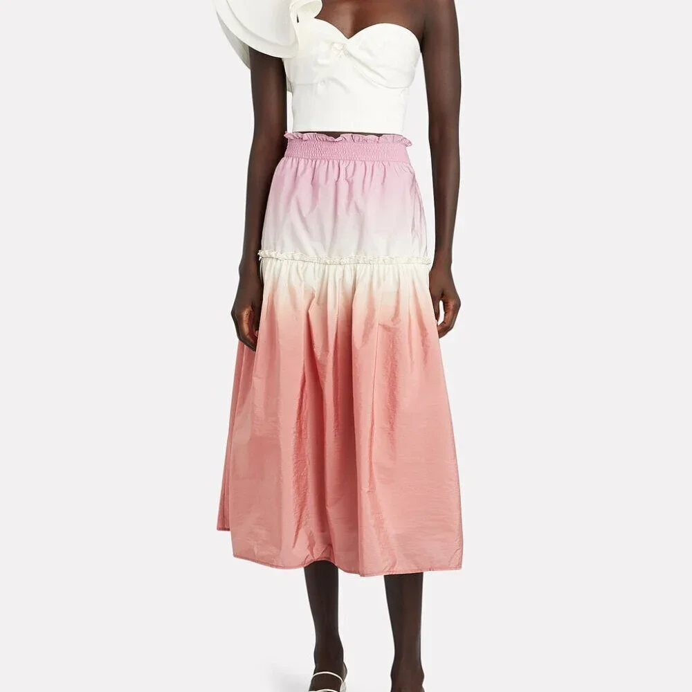 Sea New York Dip Dyed Ombre Orange Pink Taffeta Tiered Midi Skirt Zanna Sz 0